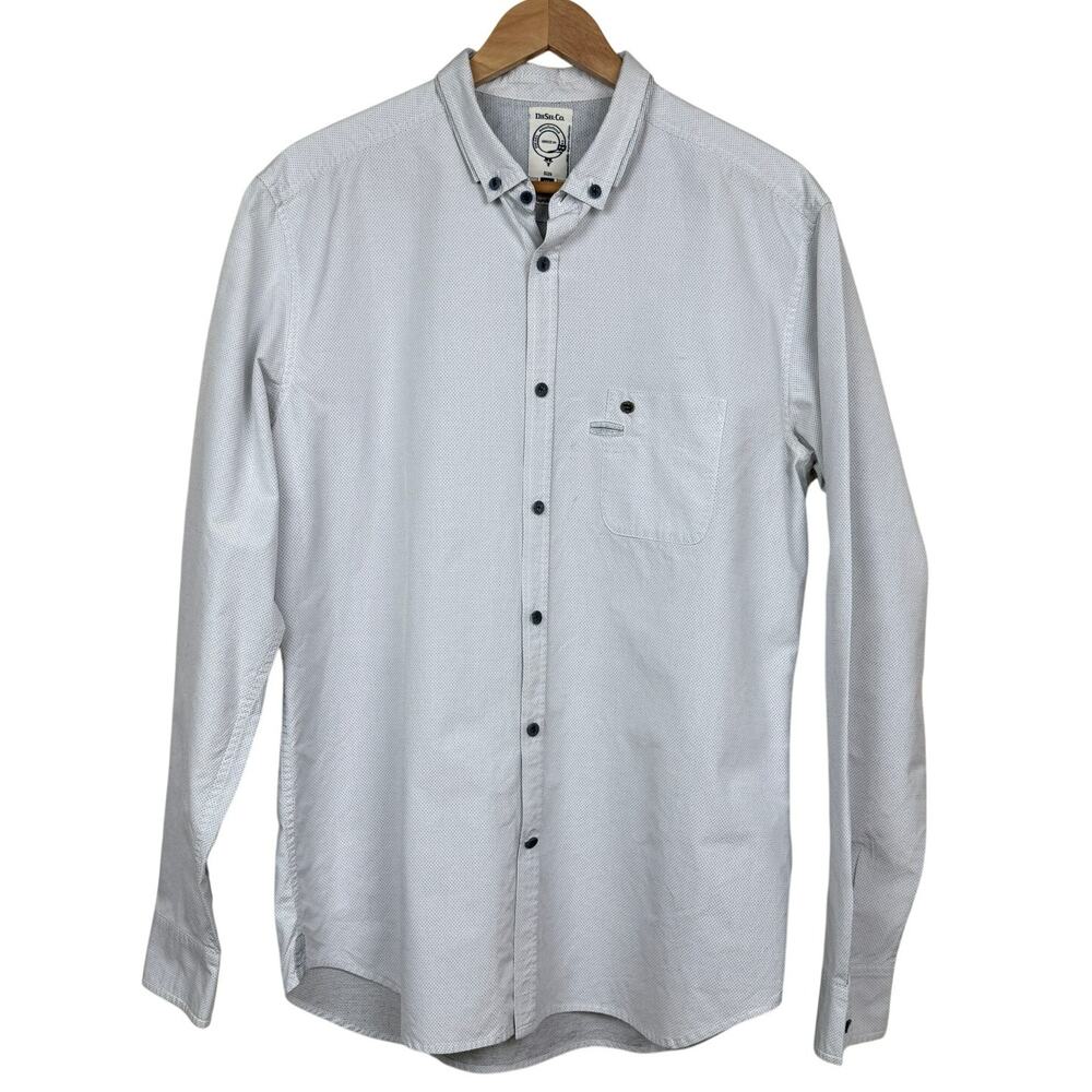 Diesel Button Down Shirt 100% Cotton Regular Fit White Navy Micro Weave Texture